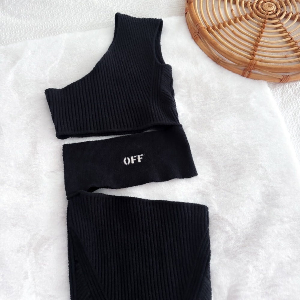 Off-White One Shoulder Boucle Micro Logo Cut-out Midi Dress In Black NEW - Picture 4 of 15